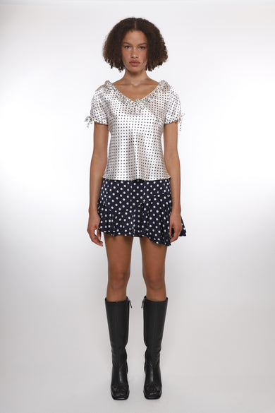 Sandy Liang ZENO SKIRT IN NAVY POLKA DOT