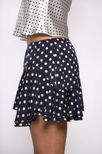 Sandy Liang ZENO SKIRT IN NAVY POLKA DOT