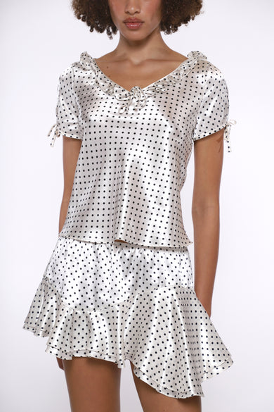 Sandy Liang ZENO SKIRT IN WHITE POLKA DOT
