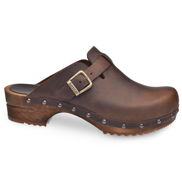 sanita Kristel Women's Wood Clog in Antique Brown