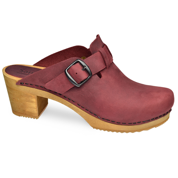 sanita Malulo Women's Wood Mule in Deep Red