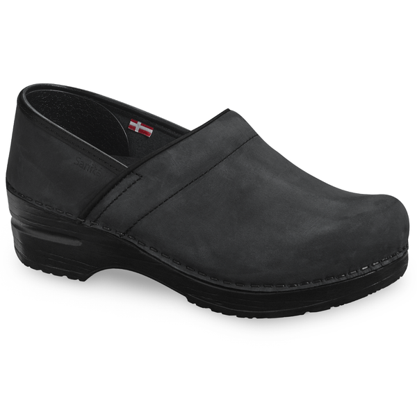 sanita Pro. Oiled Leather Women's Clog in Black