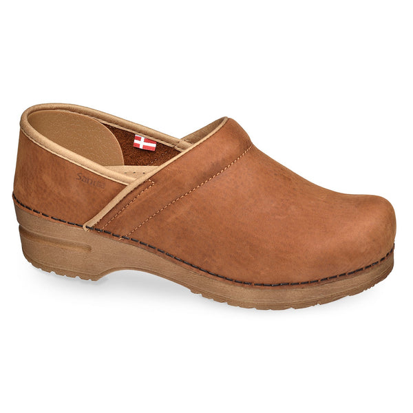 sanita Pro. Oiled Leather Women's Clog in Cognac