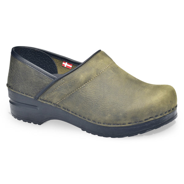 sanita Pro. Oiled Leather Women's Clog in Olive