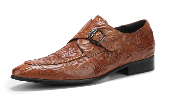 Santimon Men's Alligator Buckle Slip On Leather Loafers