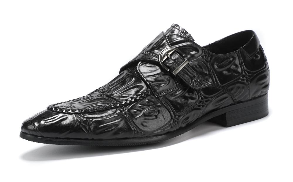 santimon Men's Alligator Buckle Slip On Leather Loafers
