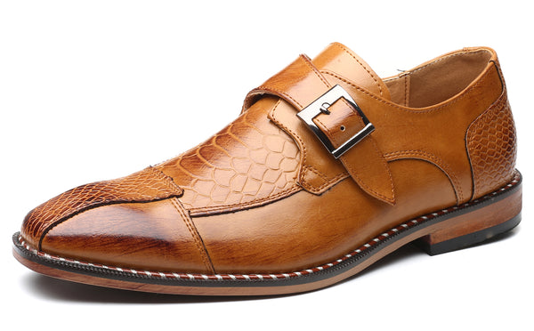 Santimon Men's Alligator Composite Monk Strap Loafers