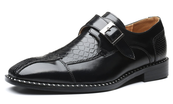 Santimon Men's Alligator Composite Monk Strap Loafers