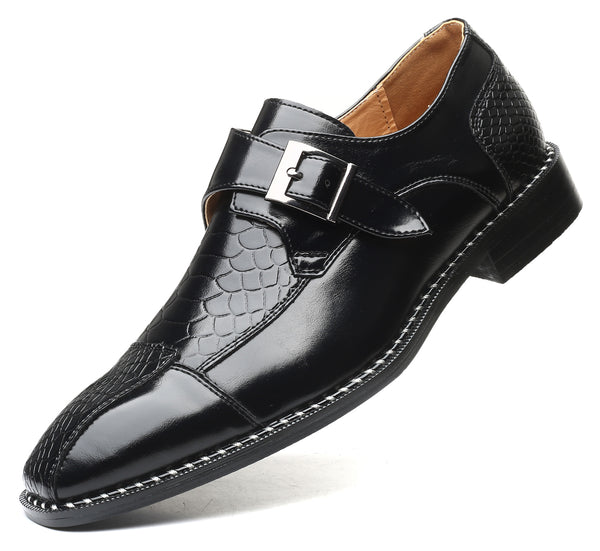 Santimon Men's Alligator Composite Monk Strap Loafers