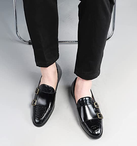 Santimon Men's Alligator Leather Dress Loafers Strap