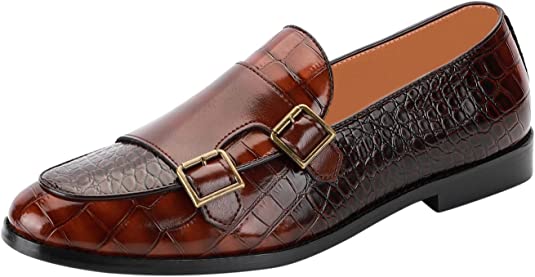 Santimon Men's Alligator Leather Dress Loafers Strap