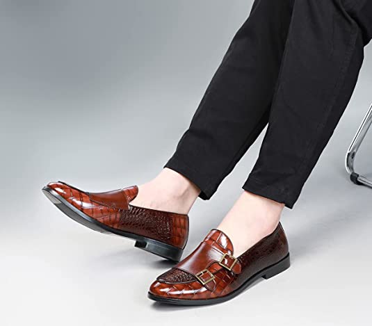 Santimon Men's Alligator Leather Dress Loafers Strap