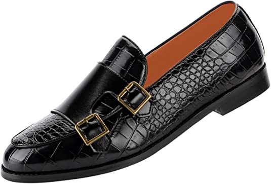 santimon Men's Alligator Leather Dress Loafers Strap