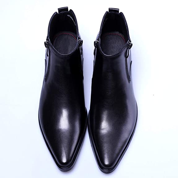 Santimon Men's Ankle Genuine Leather Dress Zipper Pointed Toe Casual Boot