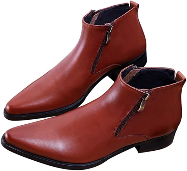 Santimon Men's Ankle Genuine Leather Dress Zipper Pointed Toe Casual Boot