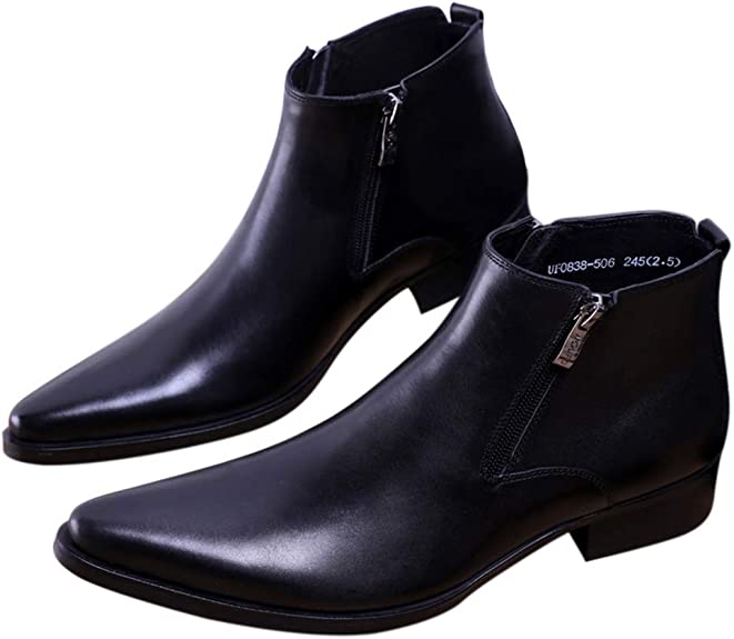 santimon Men's Ankle Genuine Leather Dress Zipper Pointed Toe Casual Boot