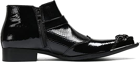 Santimon Men's Ankle Western Boot Zipper Metal Tip Black