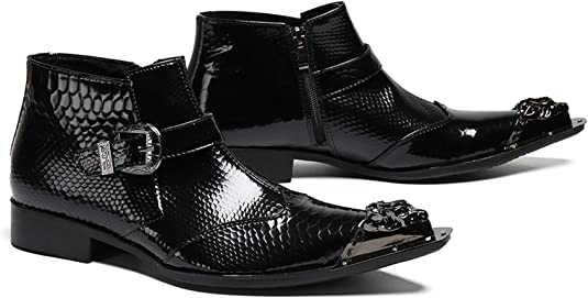 Santimon Men's Ankle Western Boot Zipper Metal Tip Black