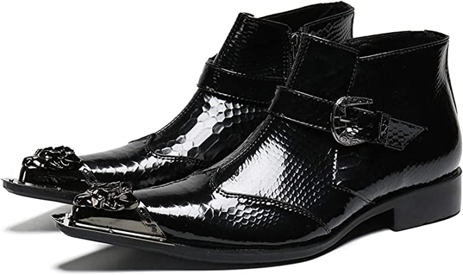 santimon Men's Ankle Western Boot Zipper Metal Tip Black