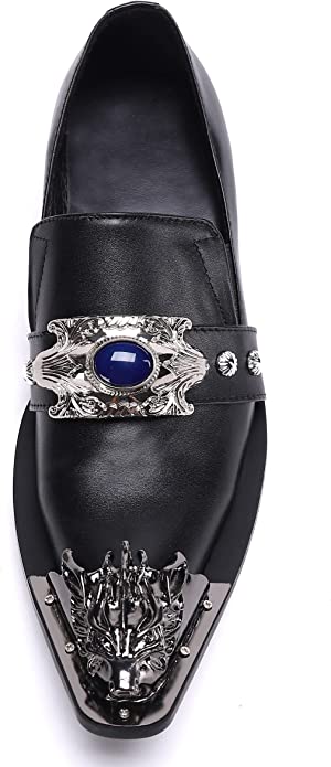 Santimon Men's Beaded Western Loafers Dragon Metal Tip