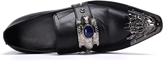 Santimon Men's Beaded Western Loafers Dragon Metal Tip