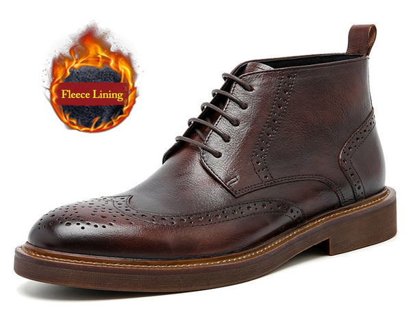Santimon Men's Brogue Fleece Casual Boots Winter Snow