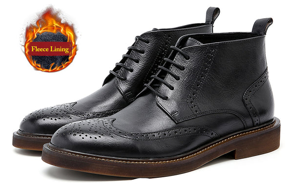 Santimon Men's Brogue Fleece Casual Boots Winter Snow