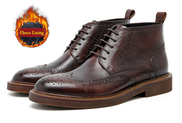Santimon Men's Brogue Fleece Casual Boots Winter Snow