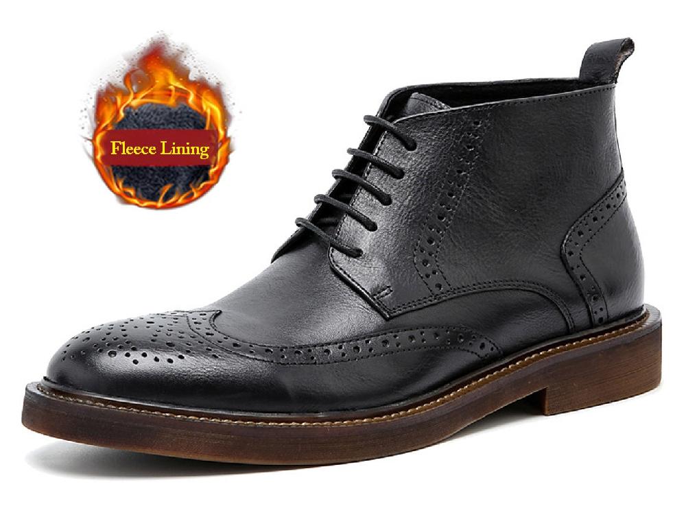santimon Men's Brogue Fleece Casual Boots Winter Snow