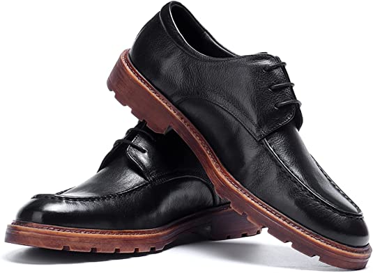 Santimon Men's Brogue Wingtip Derby Black Brown Tan