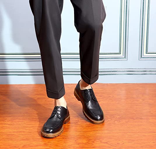 Santimon Men's Brogue Wingtip Derby Black Brown Tan