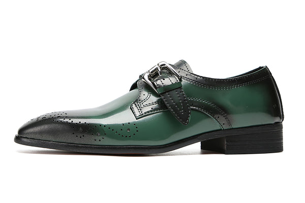 Santimon Men's Brogues Single Buckle Monk Strap Loafers