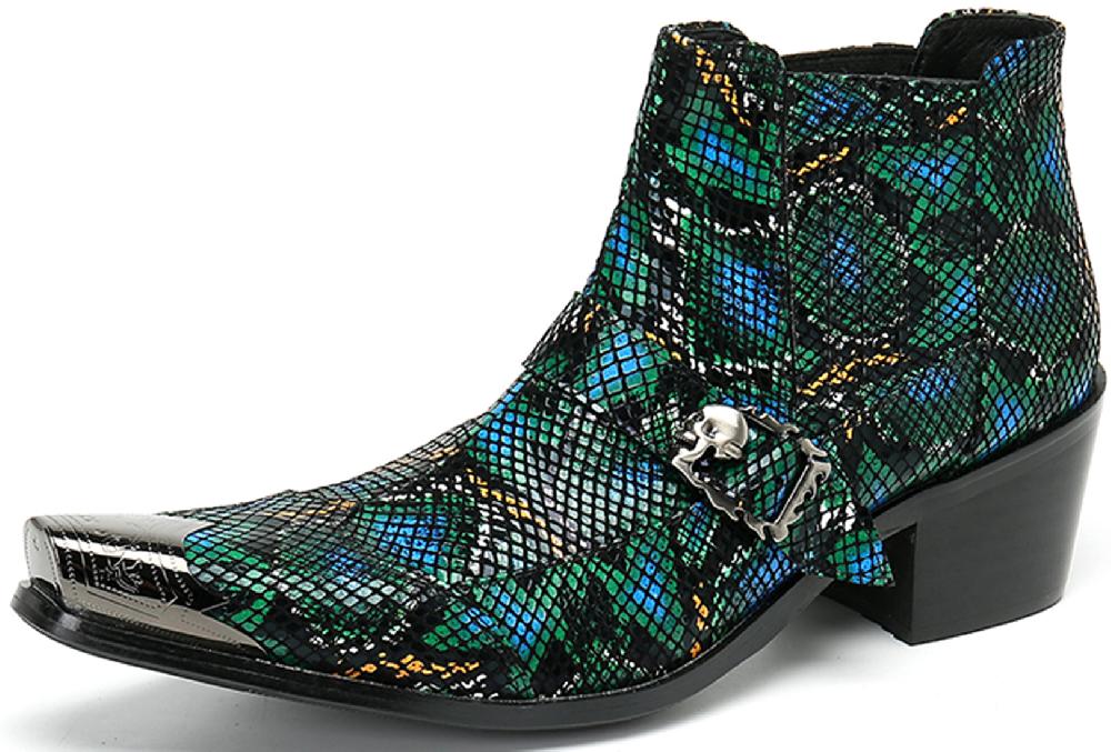 santimon Men's Buckle Metal Tip Fashion Western Boots