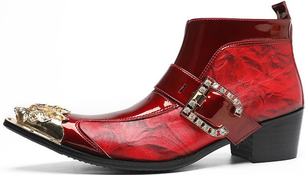 Santimon Men's Buckle Metal Tip Patent Leather Western Boots