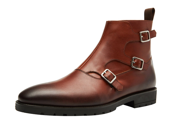 Santimon Men's Buckle Monk Strap Leather Western Boots