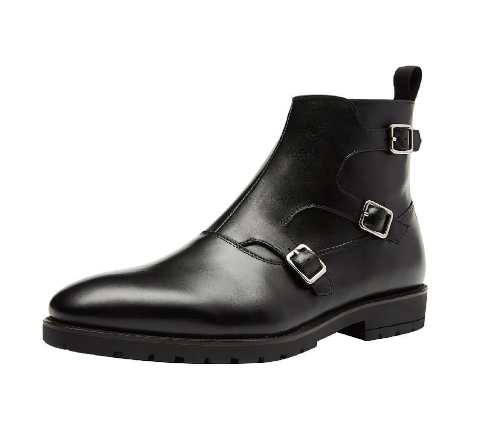 santimon Men's Buckle Monk Strap Leather Western Boots