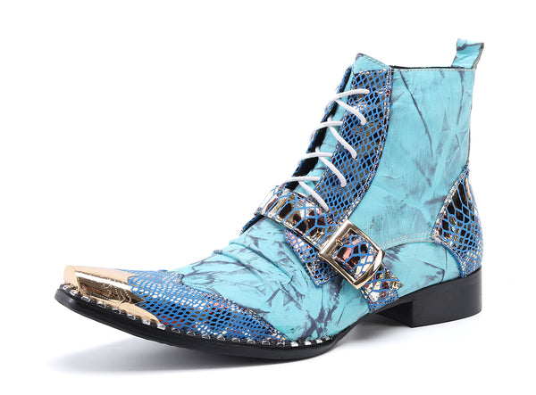 Santimon Men's Buckle Square Metal Tip Western Boots