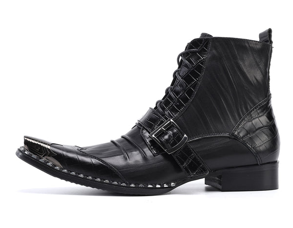 Santimon Men's Buckle Square Metal Tip Western Boots
