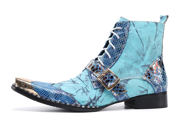 Santimon Men's Buckle Square Metal Tip Western Boots