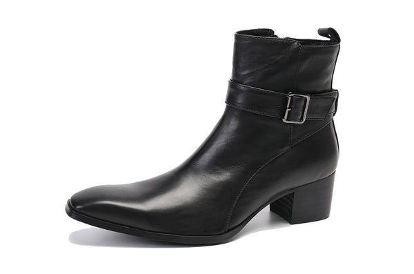 Santimon Men's Buckle Western Boots Plain Toe Zipper