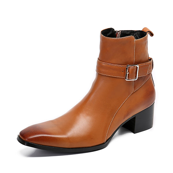 Santimon Men's Buckle Western Boots Plain Toe Zipper