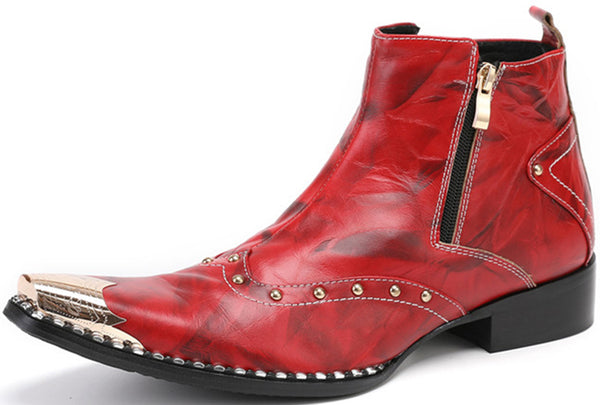 Santimon Men's Buckle Zip Metal Tip Fashion Western Boots