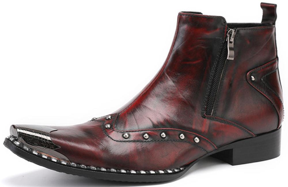 santimon Men's Buckle Zip Metal Tip Fashion Western Boots