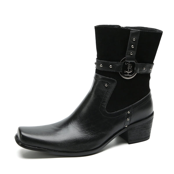 Santimon Men's Buttons Beaded High Top Western Boots