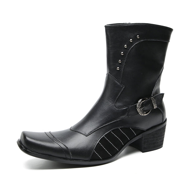 Santimon Men's Buttons Beaded High Top Western Boots