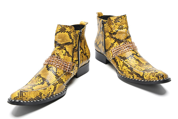Santimon Men's Buttons Snakeskin Pattern Western Boots
