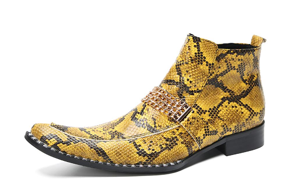 santimon Men's Buttons Snakeskin Pattern Western Boots