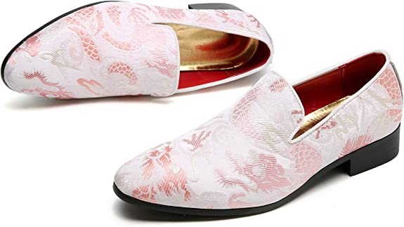 santimon Men's Casual Embroidery Smoking Loafers A5881