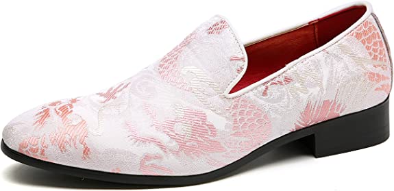 santimon Men's Casual Embroidery Smoking Loafers A5881