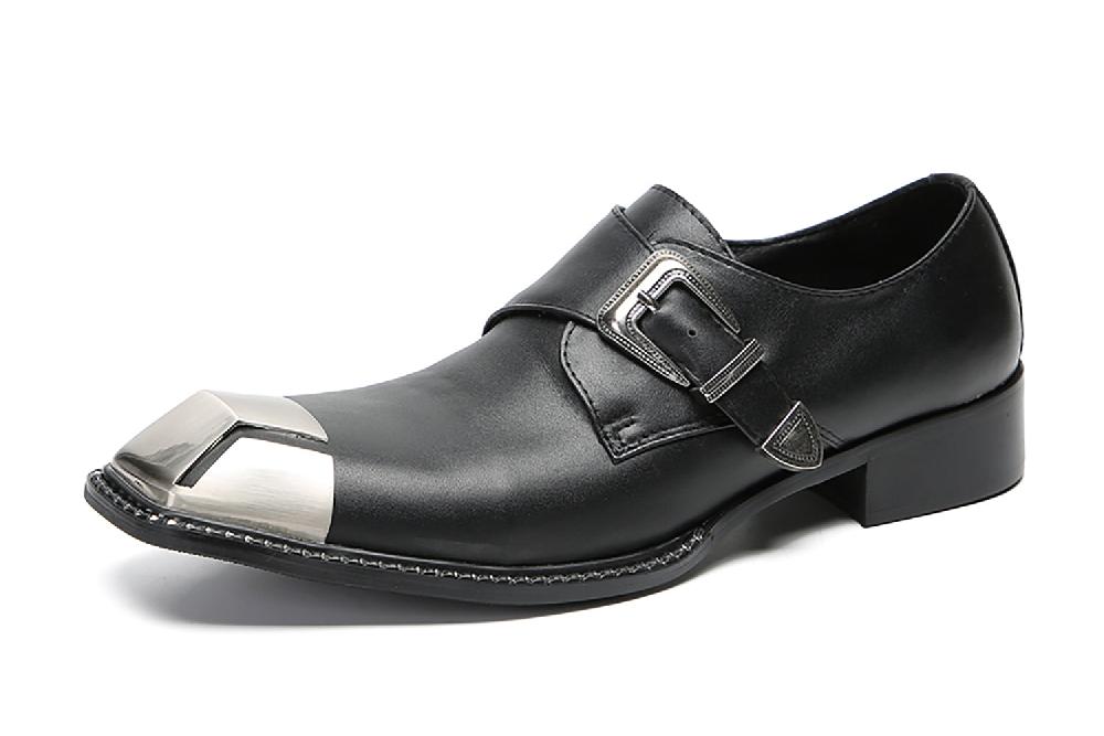 santimon Men's Casual Metal-Square Toe Buckle Western Loafers